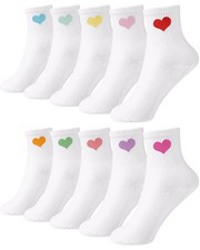 Shihanee 10 Pairs Heart Socks for Women Mini Crew Above Ankle 5-10, White