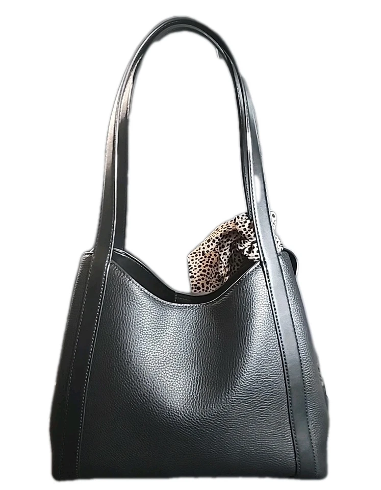 MICHAEL KORS Black "Rosemary"  Pebbled Large Leather Shoulder Bag, Gold Hardware - Image 2 of 4