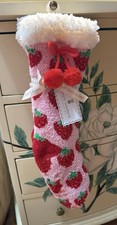 Simply Southern Strawberry Camper Socks NWT Non-Slip Sherpa Plush Fuzzy Slippers