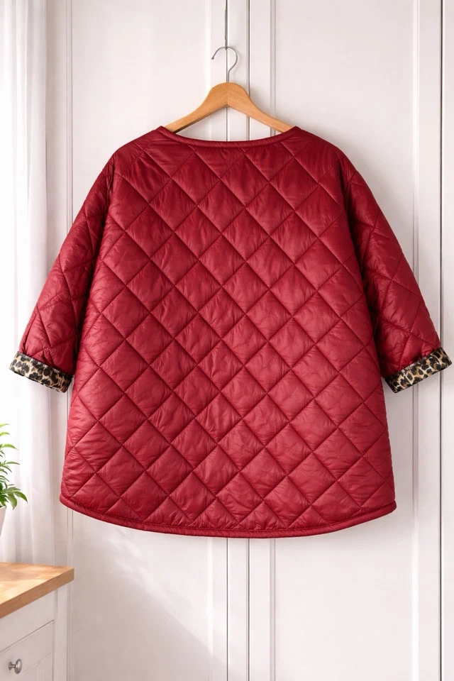 Damen Steppjacke ultraleicht Rot Leo One Size 38-44 Übergangsjacke Oversize - Bild 2 von 4