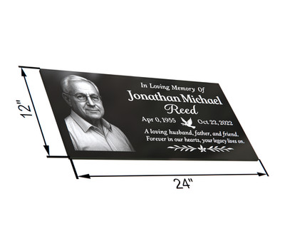 24×12'' Black Granite Flat Grave Marker   Custom Portrait & Engraving Included