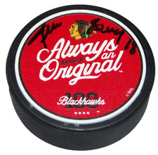 DENIS SAVARD signed (CHICAGO BLACKHAWKS) 100TH Anniversary puck BECKETT BY08600