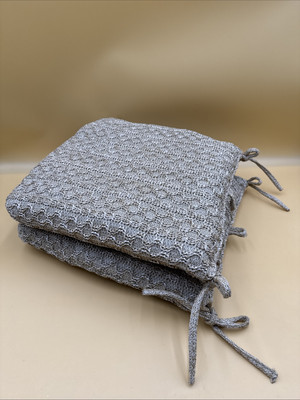 Set/2 17 x 17 x 3  Beige Straw Chair Cushions With Ties