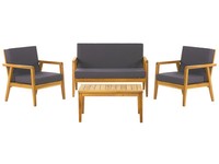 Loungeset Akazienholz Sofa 2 Sessel Und Couchtisch Auflagen Dunkelgrau Pallano