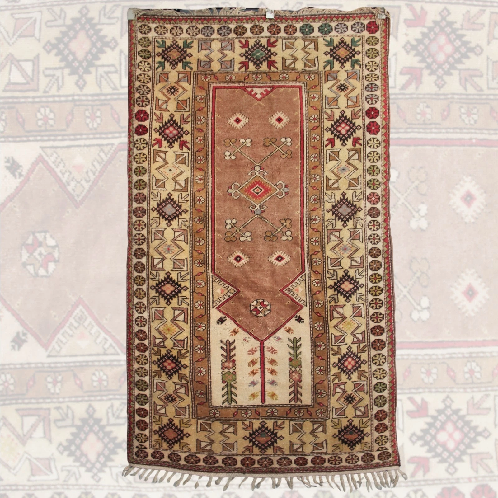 Vintage Handmade Turkish Rug - 3x6 ft | Brown Tribal Oushak Carpet for Bedroom