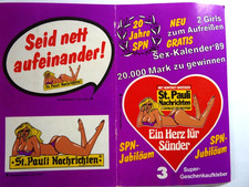 Aufkleber-Bogen St. Pauli Nachrichten HH Ein Herz für Sünder Heft-Beilage 1989