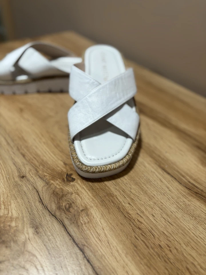 STUART WEITZMAN Roza Lift Slide Sandal ESPADRILLE CRISS  WHITE 9 - Image 3 of 4