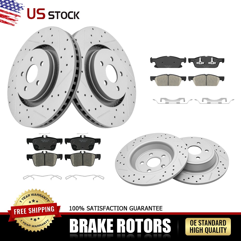 Front & Rear Disc Brake Rotors Ceramic Pads Set for Ford Edge AWD 2016-2018 MKX