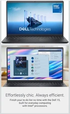Dell 15 Laptop 15.6" FHD 120 Hz WVA Display Core 3 100U 8GB RAM 512GB SSD Black