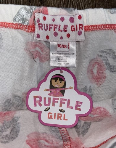 GIRLS OUTFIT RUFFLE GIRL BOUTIQUE SIZE 16 / 18 PINK & SHIMMER KISSES LIPS CUTE - Picture 6 of 6
