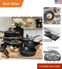 Induction Cookware Sets 12 Piece Nonstick Pans Granite Black Kitchen Pots