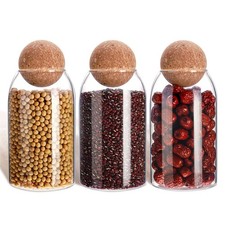 3 Pcs Glass Jar with Ball Cork Lid, Decorative Round Bottle Sealed Canister 800m