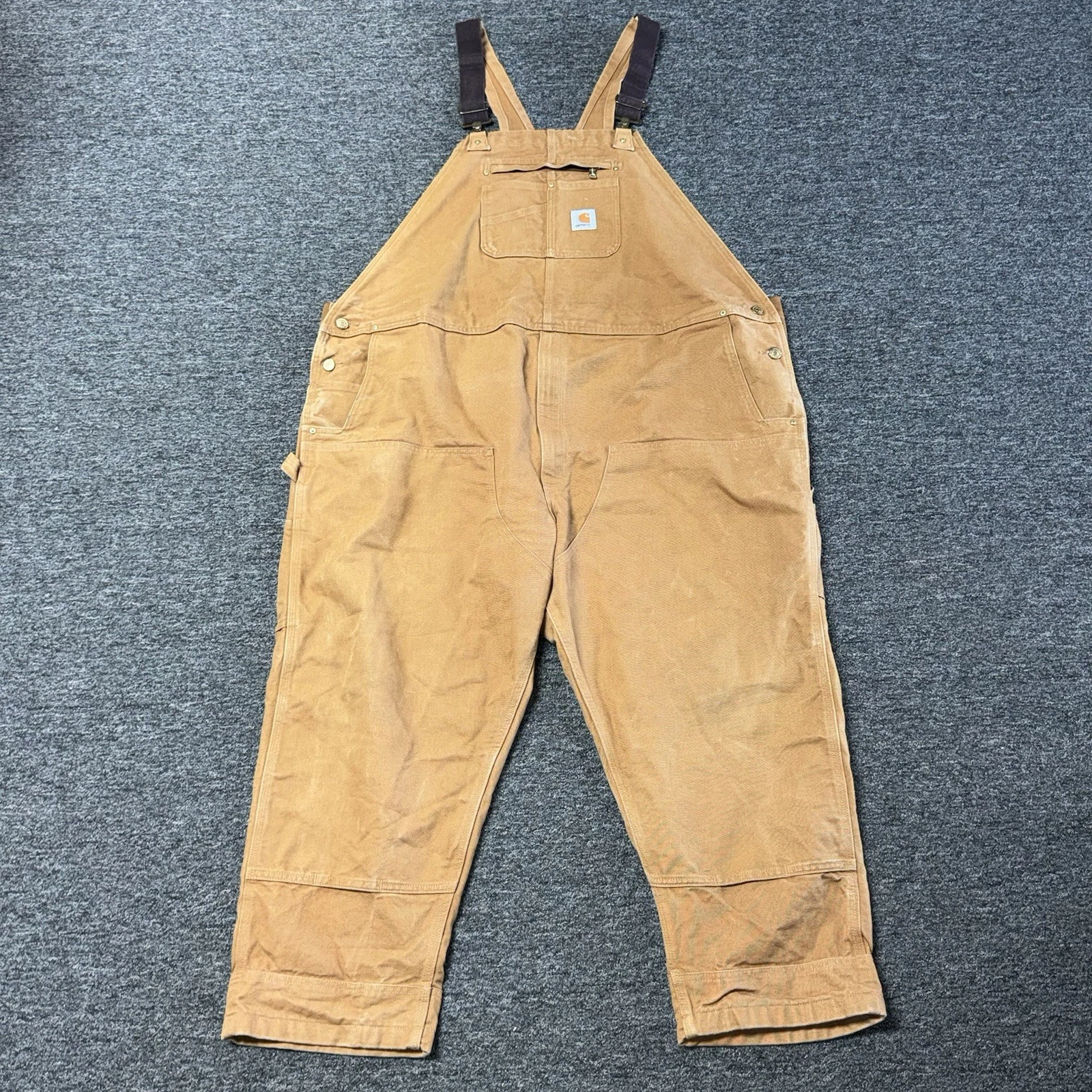 Mens Carhartt Brown Canvas Double Knee Carpenter Bib Overalls - Size 54X32