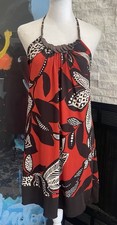 VTG A Byer Y2K Brown And Orange Halter Dress Wood Bead Neck Size Medium Shift