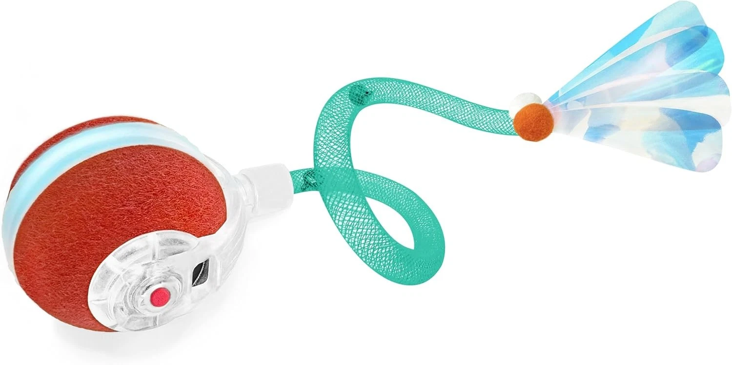 Interactive moving cat toy ball with elastic tail green