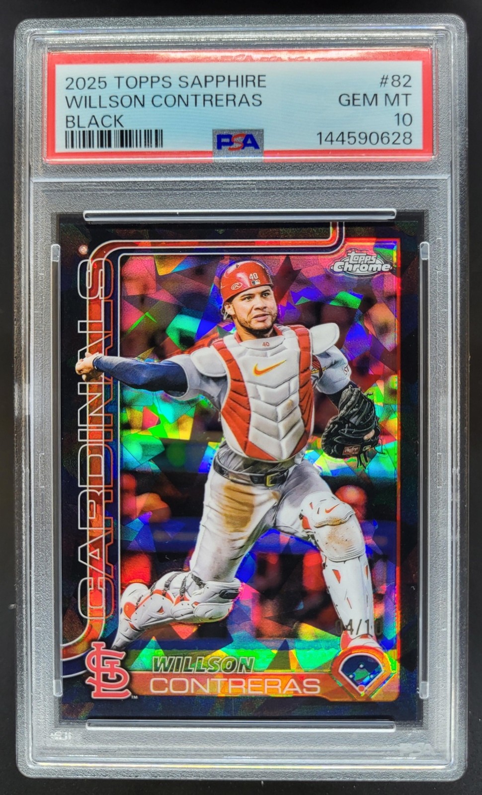 2025 Topps Chrome Sapphire Willson Contreras Black Refractor /10 PSA 10 BH5 view 1
