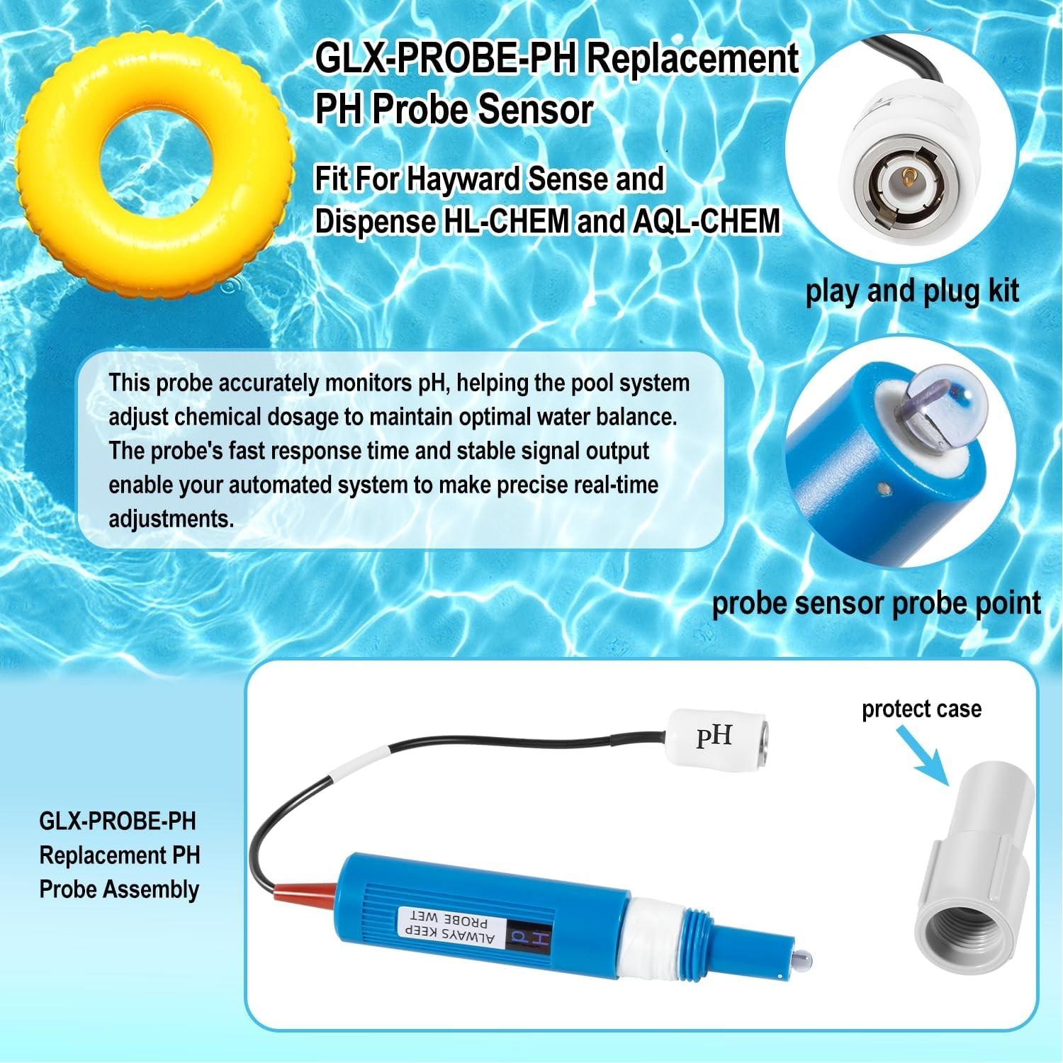 Replacement For Hayward Sense and Dispense PH Probe GLX-Probe-PH