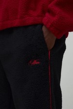 boohooMAN Straight Borg Man Script Embroidered Piping Split Hem Joggers BNWT