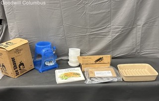 Pampered Chef Lot Ice Shaver Stoneware Grill Pan Steaming Rack Decorator 6pc