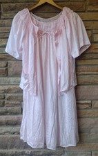Vintage Gilead Pink Nylon Nightgown  Peignoir Set Lace Trim USA M/L