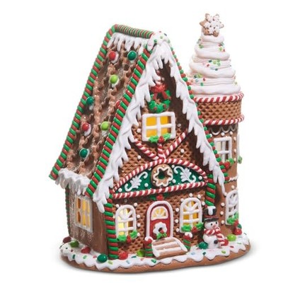 RAZ Imports Lighted Gingerbread House Figurine, 12-Inch, Clay Dough