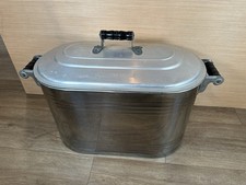 Vintage Polished Steel Boiler Wash Tub Wooden Handles Aluminum Lid New Old Stock