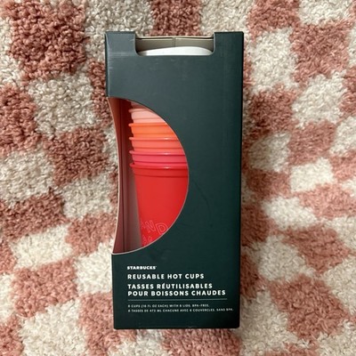 Starbucks Limited Edition Red Pink Holiday Christmas Reusable HOT Cups 6 - 16oz