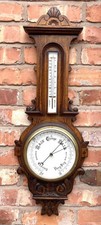 GRAND Antique Carved Oak Aneroid Banjo Barometer (c99)