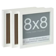 3 Pack - White Display Cases/ Frame / Shadow Box - Studio Decor Size 8x8