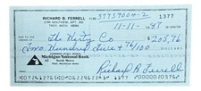 Rick Ferrell Boston Red Sox Signed  Bank Check #1377 BAS