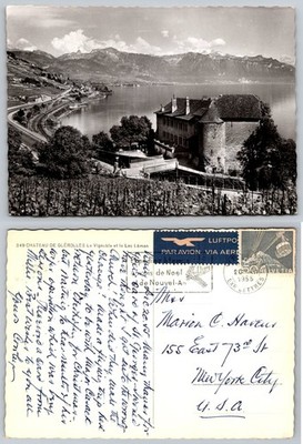 1955 Chateau de Glérolles, Lake Geneva, Switzerland RPPC Postcard