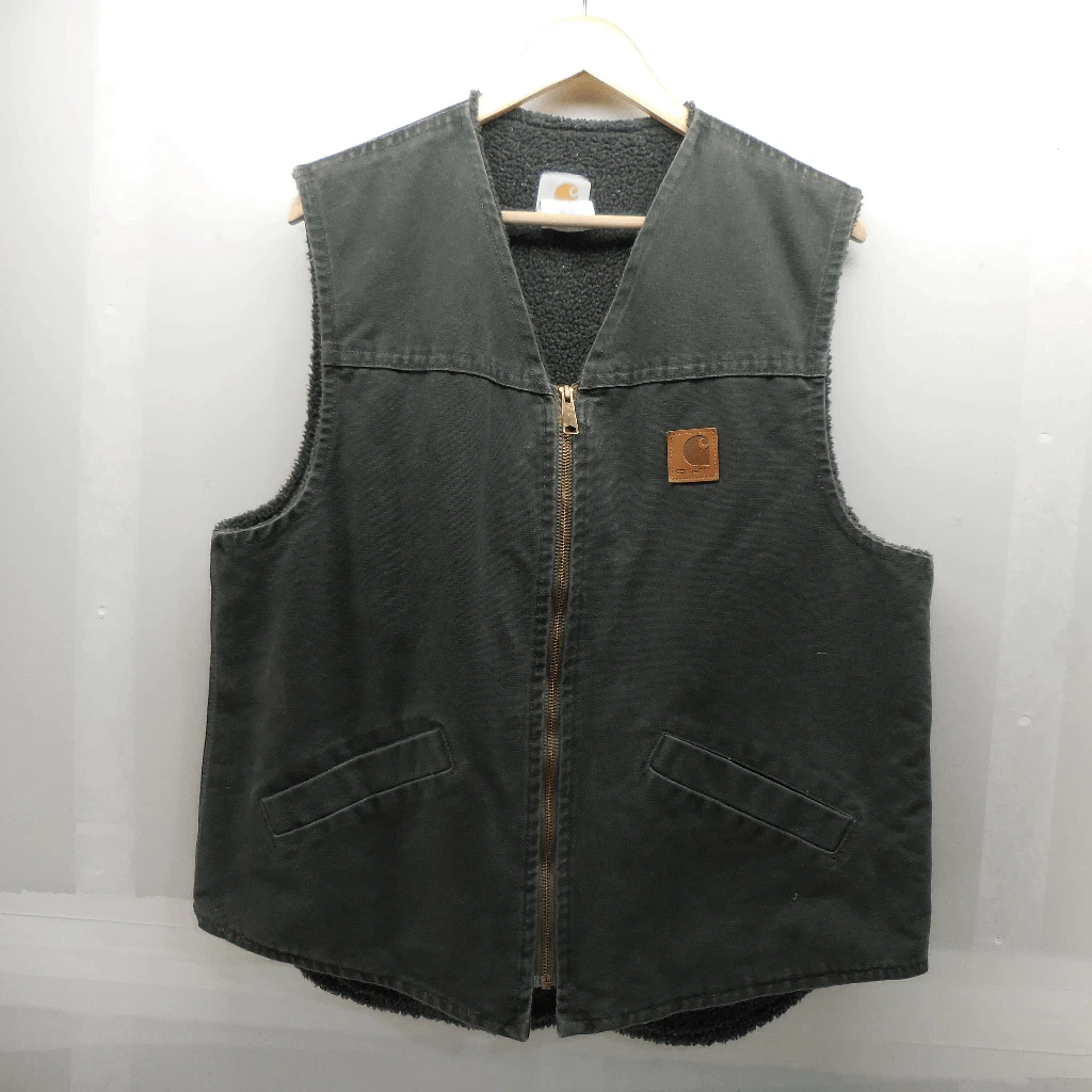 Vintage Hunter Green Carhartt V13MOS Sherpa Fleece Lined Workwear Vest Sz LT USA