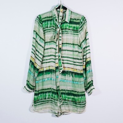 ALEXIS Florentyn Silk Blend Chiffon Collared button Down Belted Romper Emerald S