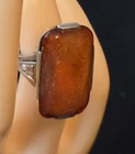 Vtg Sterling Silver 925 Large Amber Ring w/Flower Detailing Size 5 (8.38g)