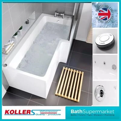 BATH SUPERMARKET Shower Whirlpool Jet L Shape Bath 6 System Screen Panel 1500mm -1800mm LH RH UK