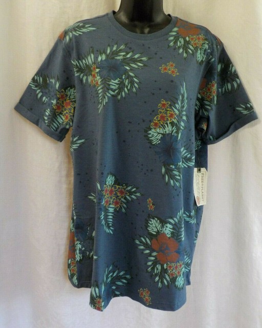 Free Planet Men T Shirt Size L Nwt Blue Hawaiian Floral Short Cuff Sleeves Crew For Sale Online