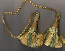 Dark Gold Green Mint Sunflower Chair Tie 4" Tassels 16" Cord Spread Lot Of 2