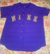 Vintage Size XL Nike Embroidered Baseball Style Jersey Purple & Teal Button