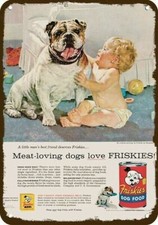 1956 FRISKIES DOG FOOD ENGLISH BULLDOG VintageLook DECORATIVE REPLICA METAL SIGN