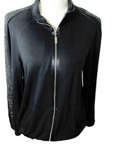 St. John Spa Women s Size Small Black Embellished Zip Up Active Lounge Jacket