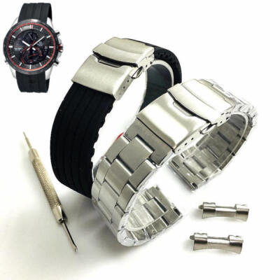 Steel & Silicone Replacement Watch Band Fits Casio Edifice EQS-A500 EQSA500B-1A