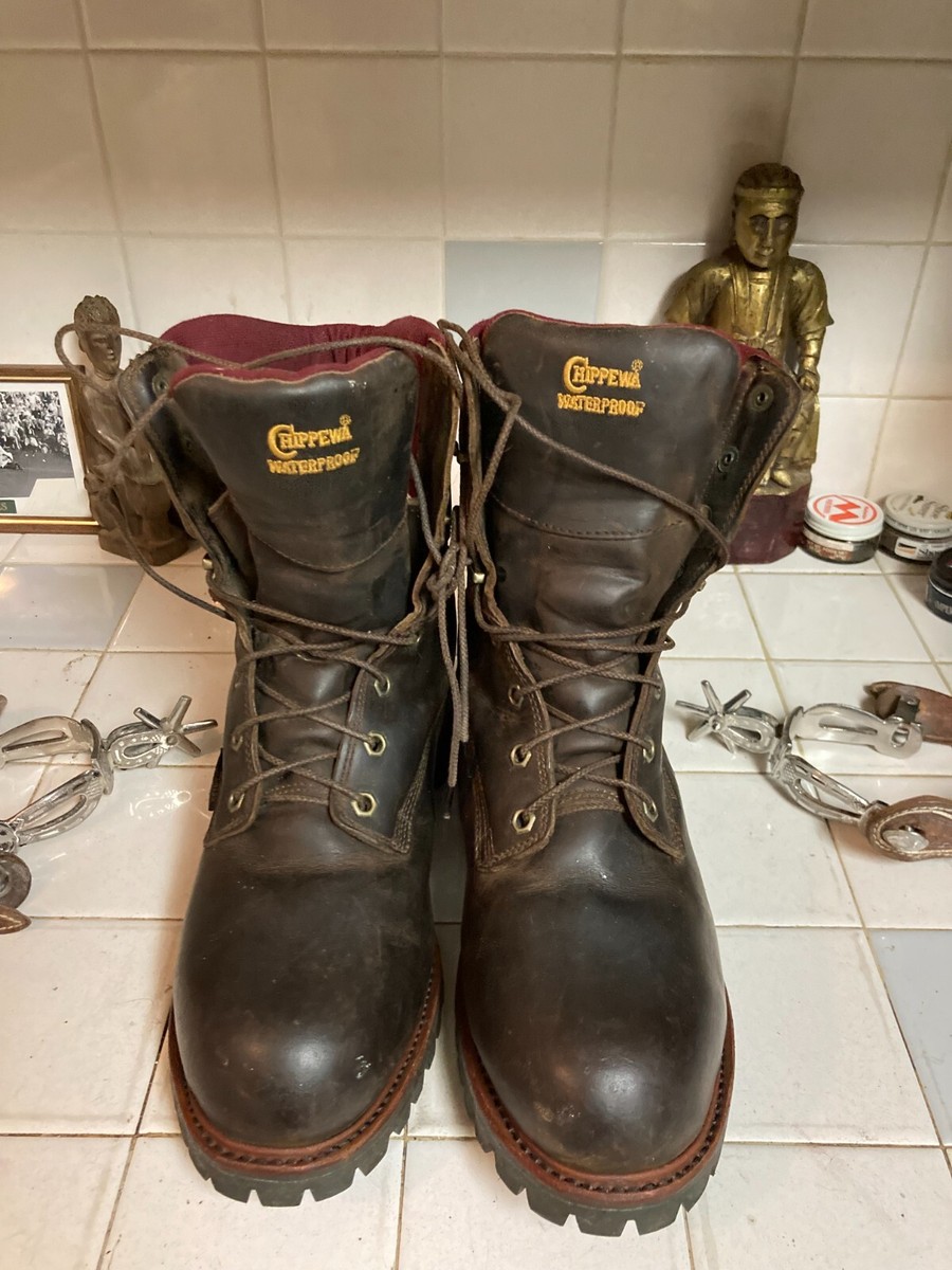 CHIPPEWA BROWN LACE UP STEEL TOE WORK CHORE TRUCKER BOOTS 12 E VINTAGE USA