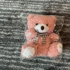 Fuzzy Teddy Bear Plush Stuffed 4” Furry Cute Pink Doll Toy Bow Gift New