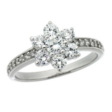 Sterling Silver Vintage Style Flower Cluster CZ Stones Engagement Ring