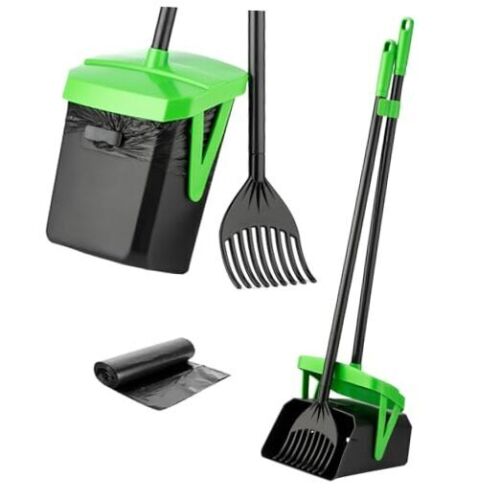Pooper Scooper Swivel Bin & Rake with 20 Waste Bags, Dog Pooper Scooper with