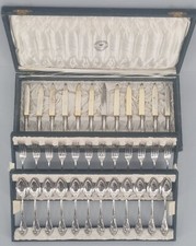 Jugendstil Obst Besteck Bruckmann Iris f&uuml;r 12 Pers. Monogramm SB 800 Silber (35)