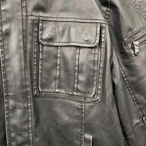 Calvin Klein Faux Leather PVC Riding Bomber Jacket Mens Large Black Sherpa Lined - Picture 6 of 21