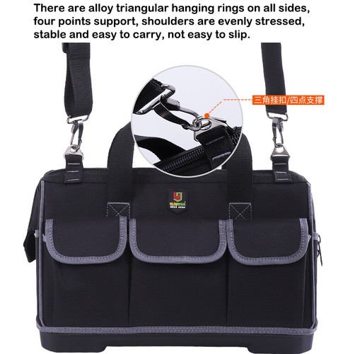 20" Water Proof Heavy Duty Tool Bag Wide Mouth Carry Contractor +Shoulder Strap - Picture 7 of 10