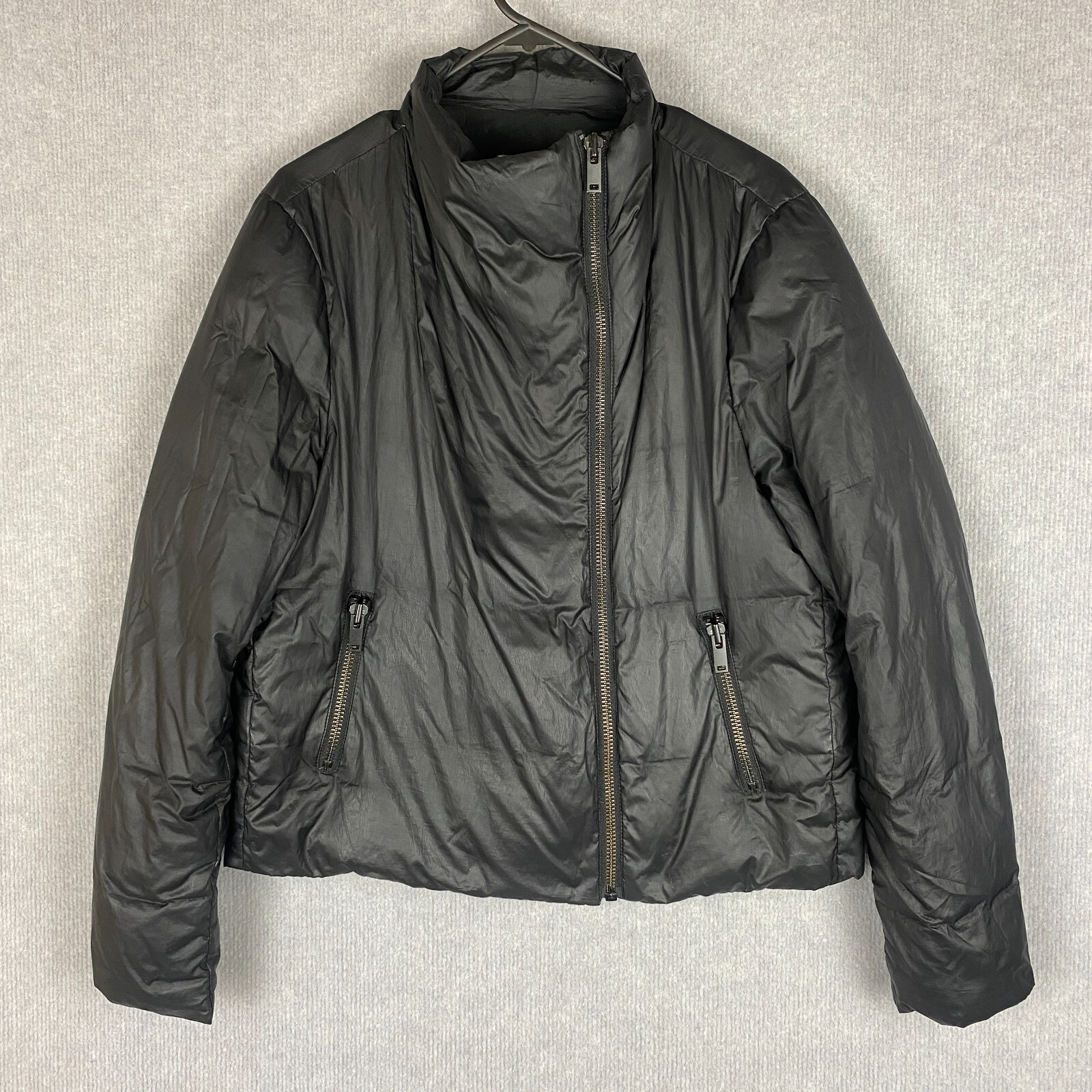 Witchery Puffer Jacket Womens 12 Black Duck Down Feather Fill Asymmetric Zip-image
