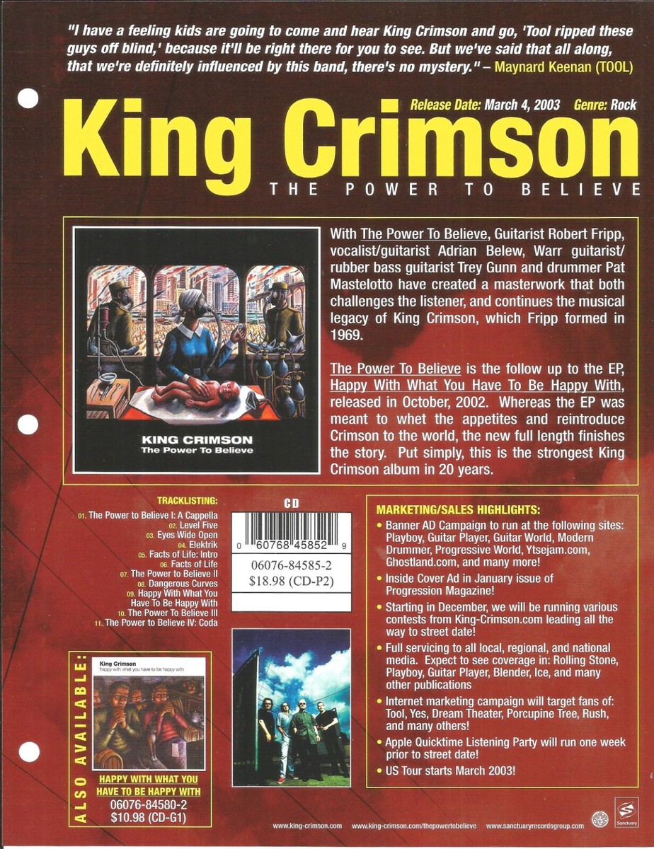 KING CRIMSON w/ TOOL quote Rare 2003 PROMO TRADE AD Poster for
